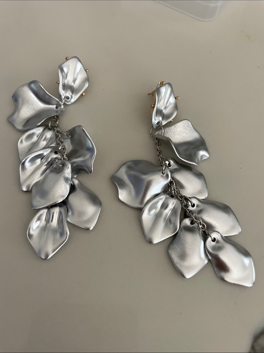 Silver Petal Drop Earrings - Women Jewelry